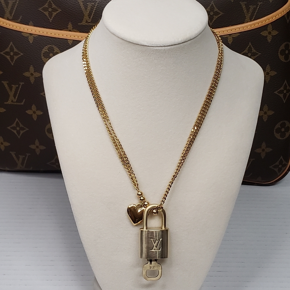 Authentic Louis Vuitton Gold Padlock W/ Unbranded Heart Stainless Steel Chain